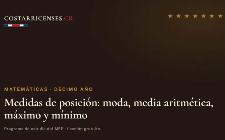 Medidas de posición: moda, media aritmética, máximo y mínimo — Matemáticas, Décimo año