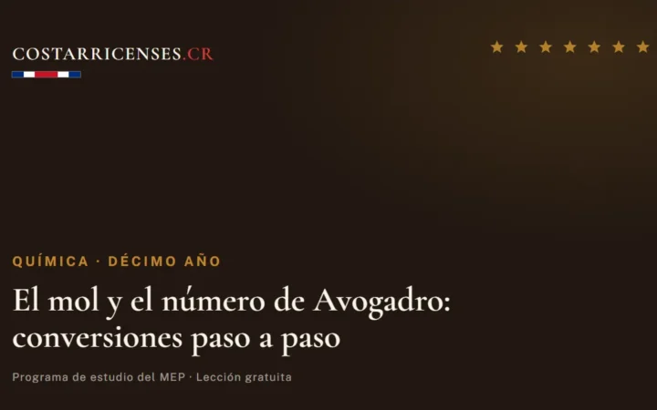 El mol y el número de Avogadro: conversiones paso a paso — Química, Décimo año
