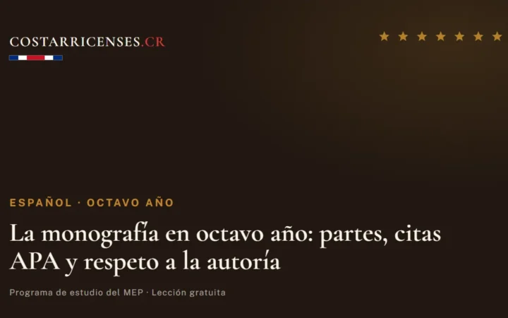 La monografía en octavo año: partes, citas APA y respeto a la autoría — Español, Ujarrás (Octavo año)