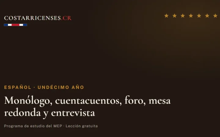 Monólogo, cuentacuentos, foro, mesa redonda y entrevista — Español, Undécimo año