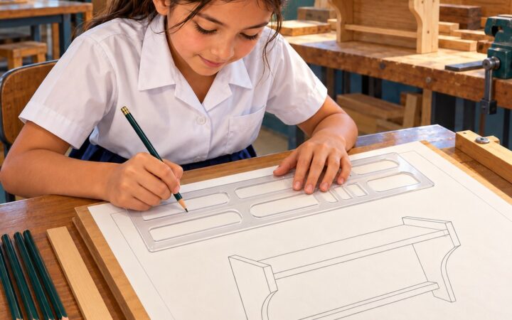 Ilustración: Normógrafo y lápices de dibujo: rotular y leer las líneas