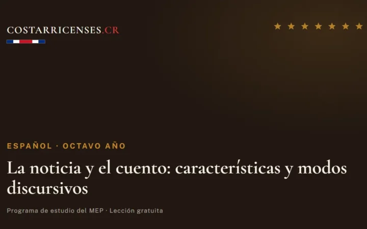 La noticia y el cuento: características y modos discursivos — Español, Ujarrás (Octavo año)