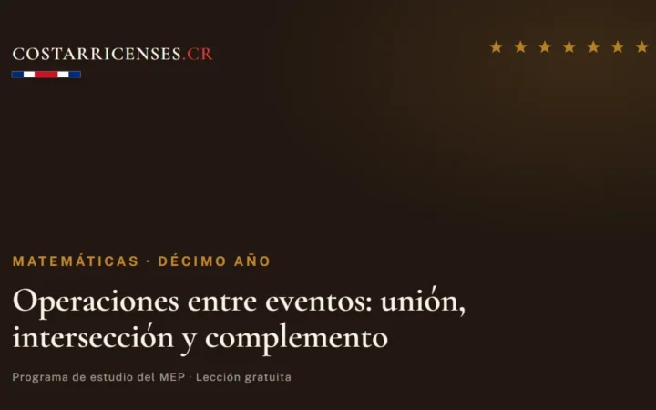 Operaciones entre eventos: unión, intersección y complemento — Matemáticas, Décimo año