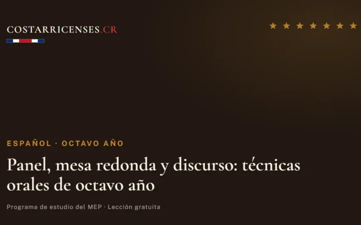 Panel, mesa redonda y discurso: técnicas orales de octavo año — Español, Ujarrás (Octavo año)