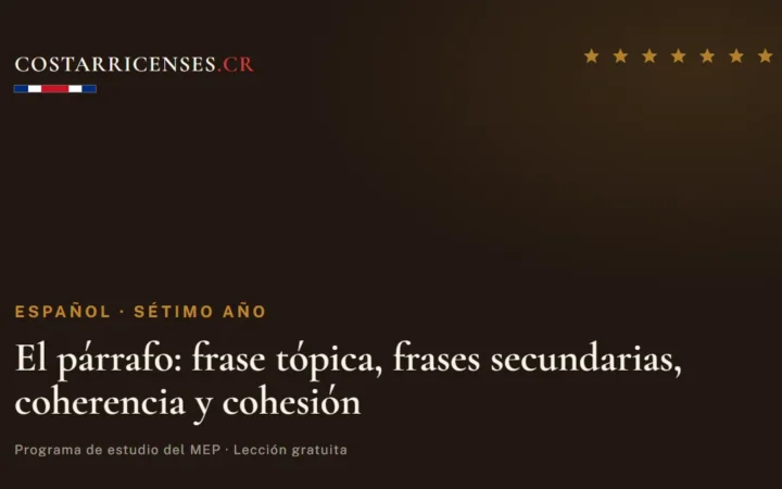 El párrafo: frase tópica, frases secundarias, coherencia y cohesión — Español, Térraba (Sétimo año)