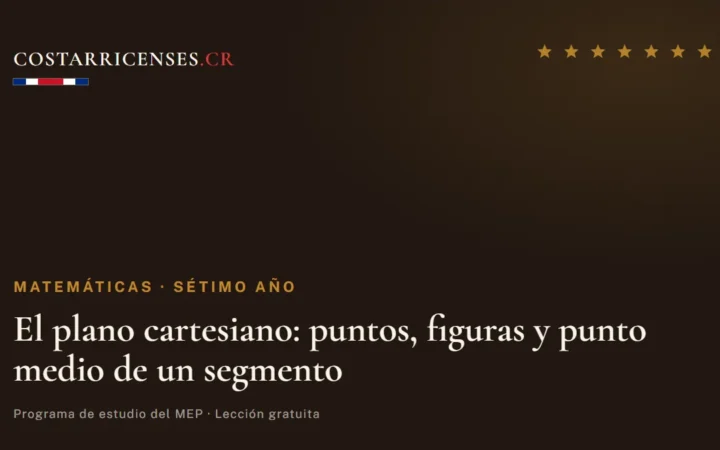 El plano cartesiano: puntos, figuras y punto medio de un segmento — Matemáticas, Térraba (Sétimo año)