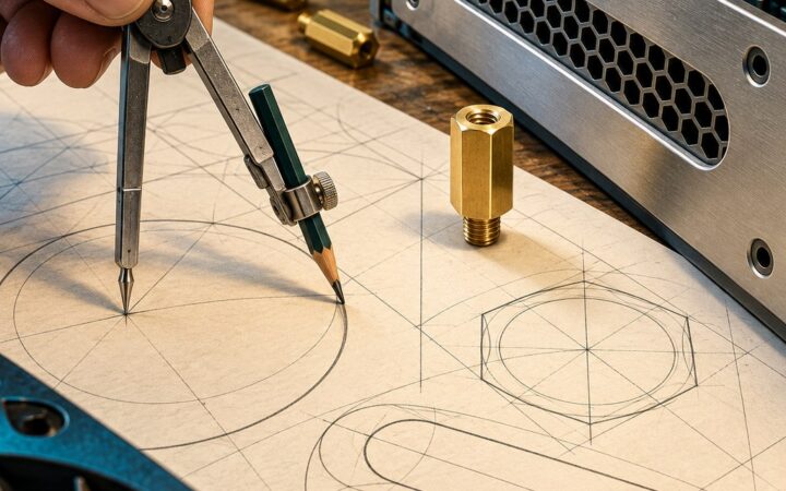 Ilustración: Polígonos, tangencias y curvas de enlace en dibujo técnico