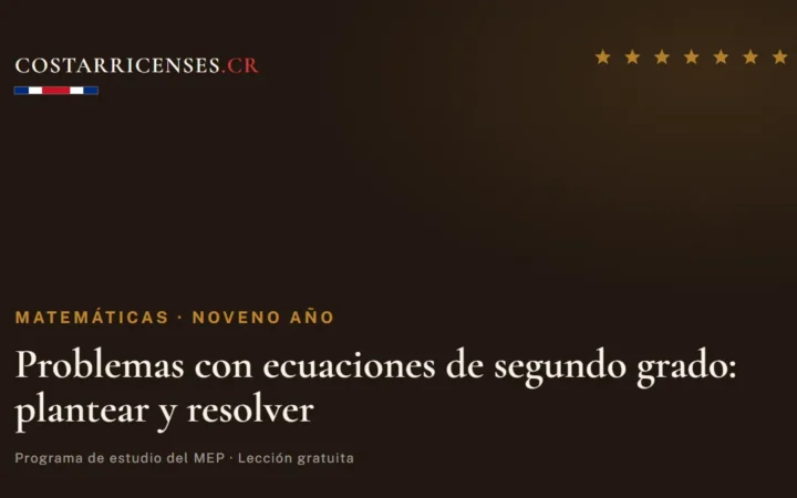 Problemas con ecuaciones de segundo grado: plantear y resolver — Matemáticas, Zapandí (Noveno año)