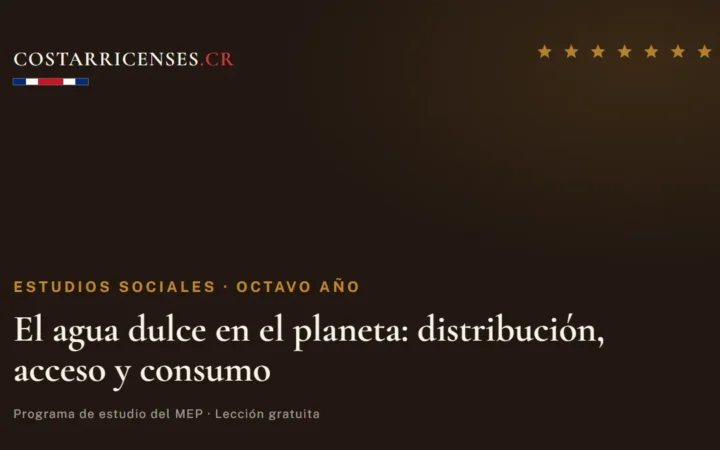El agua dulce en el planeta: distribución, acceso y consumo — Estudios Sociales, Ujarrás (Octavo año)