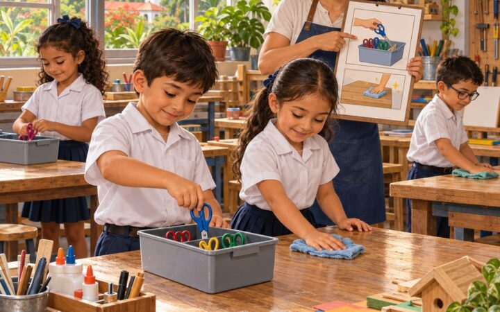 Ilustración: Reglamento y normas de seguridad en el taller escolar