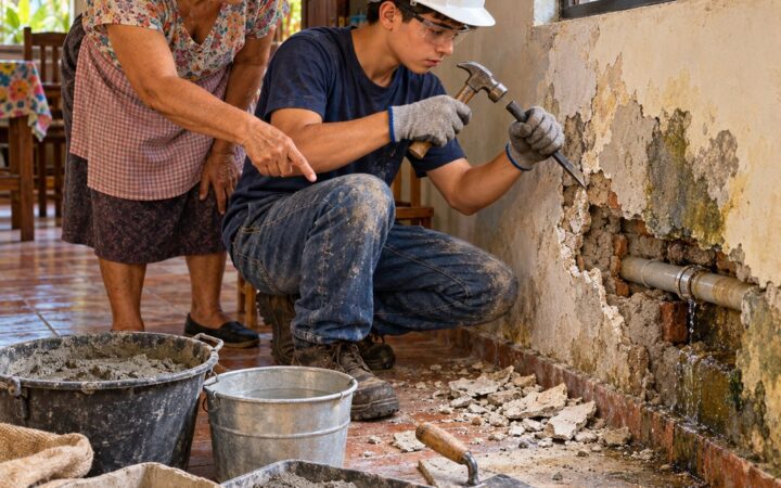 Ilustración: Reparaciones de albañilería en casa y cálculo de materiales