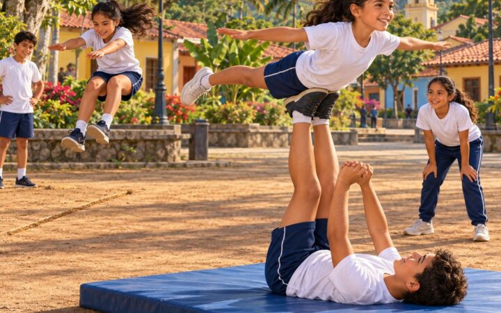 Ilustración: Saltos de atletismo y acrosport: técnica, equilibrio y equipo
