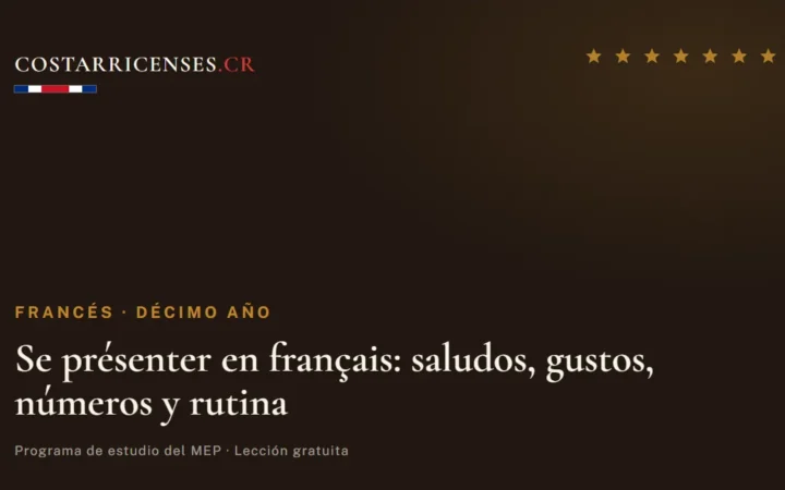 Se présenter en français: saludos, gustos, números y rutina — Francés, Décimo año