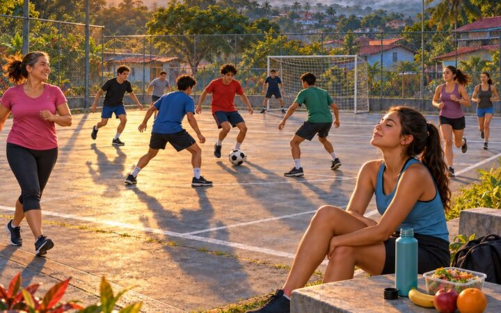 Ilustración: Sport e vita sana en italiano: deportes, dieta y estrés