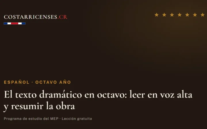 El texto dramático en octavo: leer en voz alta y resumir la obra — Español, Ujarrás (Octavo año)