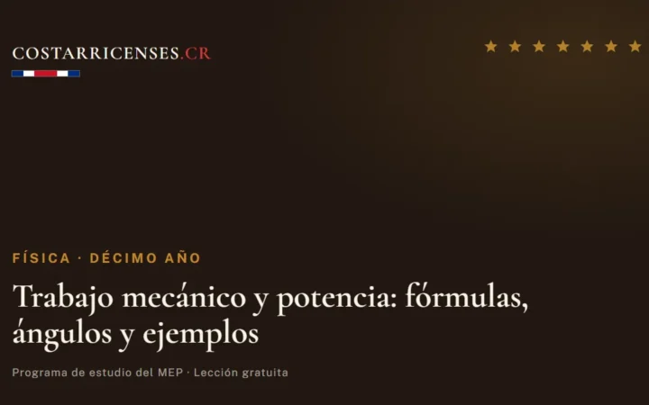 Trabajo mecánico y potencia: fórmulas, ángulos y ejemplos — Física, Décimo año