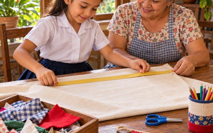 Ilustración: Trabajos con textiles en segundo grado: medir, trazar y cortar tela