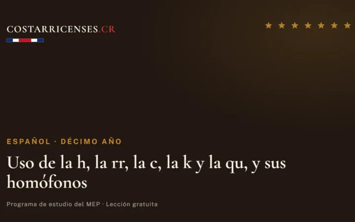 Uso de la h, la rr, la c, la k y la qu, y sus homófonos — Español, Décimo año