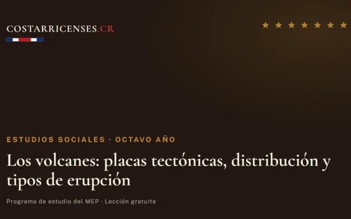 Los volcanes: placas tectónicas, distribución y tipos de erupción — Estudios Sociales, Ujarrás (Octavo año)